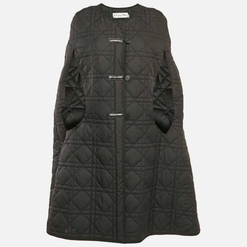 Christian Dior Black Technical Taffeta Oversized Macrocannage Cape S